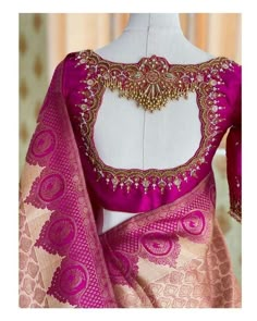 Pink Maggam Work Blouse, Golden Blouse Designs, Gold Blouse Designs, Pink Blouse Designs, Maggam Work Blouse, Blouse Designs Catalogue