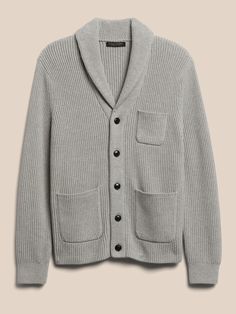 At once smart and relaxed, this shawl-collar cardigan is destined to become an heirloom.  It's knit from soft, strong, American-grown SUPIMA® cotton, an extra-long staple cotton  and a customer favorite.  Shawl collar with button front.  Three front Classic Knit Outerwear With Shawl Collar, Classic Fitted Cardigan With Shawl Collar, Classic Fitted Shawl Collar Cardigan, Classic Shawl Collar Sweater With Button Closure, Classic Sweater With Shawl Collar And Button Closure, Workwear Shawl Collar Cardigan, Classic Cardigan With Shawl Collar And Button Closure, Cozy Shawl Collar Cardigan For Work, Fall Cotton Sweater With Shawl Collar