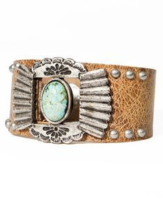 Luxury Bohemian Concho Cuff Bracelet, Turquoise Concho Bohemian Cuff Bracelet, Luxury Southwestern Gemstone Cuff Bracelet, Vintage Turquoise Cuff Bracelet With Concho, Southwestern Multi-stone Cuff Bracelet, Western Vibes, Studded Leather, Made In The Usa, Metal Jewelry