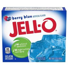 a box of jello with blueberries on top