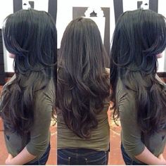 Long Layered Hair Wavy, Cute Hairstyle, Long Layered Haircuts, Long Dark Hair, Haircut For Thick Hair, Long Black Hair