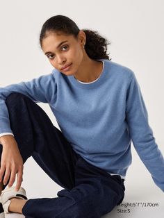 Cashmere Sweater | UNIQLO US Everyday Cashmere Sweater With Ribbed Cuffs, Uv Protection Clothing, Uniqlo Sweater, Chino Joggers, Parka Vest, Cashmere Sweater Women, Cashmere Jumper, Womens Cashmere, Cardigan Shirt