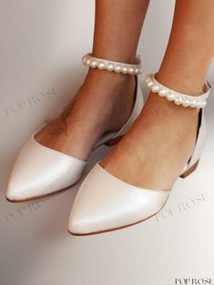 Elegant Pearls Ankle Strap Wedding Shoes Summer Flat Heel Bridesmaid Wedding Shoes, Summer Wedding Shoes With Flat Heel For Bridesmaids, Flat Summer Wedding Shoes For Bridesmaids, Summer Bridesmaid Wedding Shoes With Flat Heel, Flat Wedding Shoes For Bridal Shower In Spring, Low Heel Wedding Flats For Spring, Summer Wedding Flats With Round Toe, Spring Wedding Flats With Flat Heel, Spring Wedding Flats With Low Heel