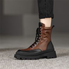 As low as $69.99 Patchwork Boots, Combat Style, Riding Boot, Shoe Size Chart, Lace Up Heels, Lace Up Flat, Vintage Lace, Flat Shoes, High Quality Leather