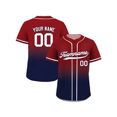 Navy Red Gradient Custom Baseball Jersey With Teamname Name Number