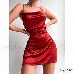 Lasaky - Seductive Halter Neck Sexy Bodycon Mini Dress in Multiple Colors Vegas Dress, Vegas Dresses, Satin Cocktail Dress, Mini Slip, Dress Silhouette, Clothing Styles, Types Of Dresses, Affiliate Links, Mini Dresses