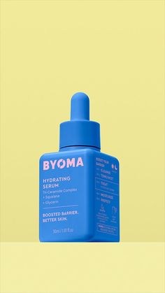 a bottle of byoma hydrating cream on a yellow background