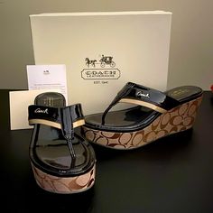 Authentic New Coach Logo Wedge Summer Sandal Summer Wedges, Coach Logo, Brown Wedges, Logo New, Chestnut Brown, Coach Shoes, Sandals Summer, Chestnut, Hair Ideas