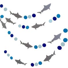 the shark garland is blue and gray with polka dots