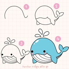 how to draw a cartoon whale with step by step instructions for kids and beginners