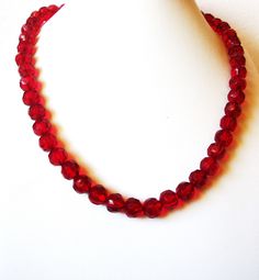 Retro Red Translucent Shorter Length Acrylic Beads Necklace 123020 Bright red Acrylic Beads Festive and 17 inches long Red Round Bead Necklaces For Christmas, Red Beaded Necklaces For Parties, Red Beaded Necklaces With Faceted Beads, Red Faceted Round Necklaces, Red Faceted Round Necklace, Red Single Strand Beaded Necklace For Party, Red Single Strand Crystal Necklace With Round Beads, Red Crystal Necklace With Single Strand Round Beads, Red Round Beads Crystal Necklace For Party