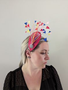 Rainbow teardrop fascinator with small broach Wedding Races Special Occasion headband handmade by myself a trained Milliner on the West coast of Scotland using hand picked materials from my Millinery Suppliers. I take the time to make every item carefully and I really do love the whole process. Held in place with hat elastic! Multicolor Hair Accessories For Carnival Party, Multicolor Carnival Headband Fascinator, Multicolor Headband Fascinator For Party, Multicolor Headband Fascinator For Weddings, Multicolor Wedding Fascinator Headband, Multicolor Wedding Headband Fascinator, Teardrop Fascinator, Navy Fascinator, Special Occasion Hats