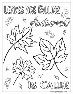 leaves are falling coloring page with the words autumn is calling