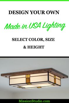 a light fixture with the words design your own made in usa lighting select color, size and height