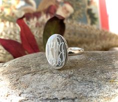 Beautiful Monogrammed Pure Sterling Silver (not plated) 😊Checkout our website at SMITHWRIGHTCOSTERLING.COM 🔴IMPORTANT INSTRUCTIONS🔴 Initials should be given in order as they will be monogrammed in the order given: FIRST NAME LAST NAME MIDDLE OR MAIDEN NAME 🚩Please type them in the notes to seller area.🚩 Main photo Ring Face Is a Verticle Oval. The engravable area is approx. 1/2 inch wide and 3/4 long (top to bottom) for larger style. (See photos) Great gift for a special family member or fr Silver Oval Initial Ring Gift, Formal Oval Sterling Silver Initial Ring, Personalized Silver Oval Initial Ring, Oval Silver Hallmarked Initial Ring, Oval Sterling Silver Signet Ring With Monogram, Photo Ring, Silver Monogram, Monogram Ring, Signet Ring