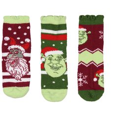 Celebrate the holidays in whimsical style with our Shrek Socks Women's Shrek and Donkey Adult Holiday Chenille Socks! This delightful 3-pair set features the beloved characters Shrek and Donkey, each pair designed to add a festive touch to your wardrobe. Made from a soft and stretchy blend of 98% polyester and 2% spandex, these quarter crew socks offer ultimate comfort with a playful flair. The scalloped cuffs and contrasting heel and toe colors enhance the cheerful design, making them a great a Shrek Socks, Chenille Socks, Shrek And Donkey, Toe Colors, Whimsical Style, Holiday Attire, Sock Packs, Whimsical Fashion, Shrek