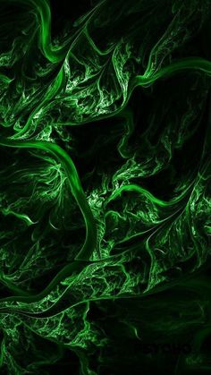 an abstract green and black background with wavy lines in the center, as well as swirls