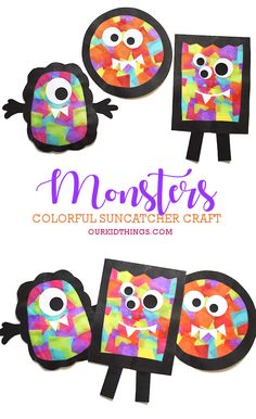 Monster Suncatcher Craft Quick Easy Crafts, Halloween Infantil, Monster Craft, Halloween Crafts Preschool, Monster Crafts, October Crafts, Suncatcher Craft