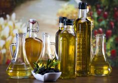 olive oil and other cooking oils on a table