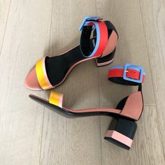 Pierre Hardy Color Block Leather Sandals New With Box And Dust Bag Modern Multicolor Open Toe Sandals, Multicolor Open Toe Modern Heels, Modern Multicolor Open Toe Heels, Luxury Multicolor Sandals For Spring, Modern Multicolor High Heel Sandals, Bold Leather Heels With Sculpted Heel, Designer Sandals With Stacked Heel And Ankle Strap, Designer Evening Sandals With Stacked Heel, Multicolor Leather Heels With Contrasting Heel Counter