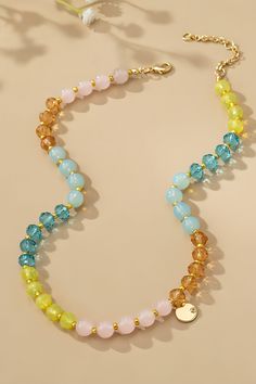 Brighten up your jewelry collection with this colorful natural stone and glass Aqua Beaded Necklace. Material: Glass and Natural Stone Colorful Bead Jewelry, Costume Jewelry Necklaces With Colorful Glass Beads, Trendy Multicolor Faceted Bead Necklaces, Trendy Faceted Beads For Jewelry Making, Trendy Multicolor Jewelry With Natural Stones, Colorful Natural Stone Beaded Necklaces With Round Beads, Glass Beaded Necklaces For Jewelry Making, Trendy Colorful Beads For Jewelry Making, Trendy Colorful Beaded Necklaces For Jewelry Making