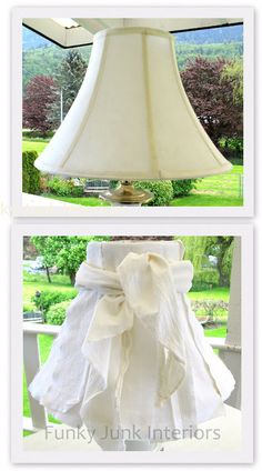 the lamp shade is white and has a bow on it