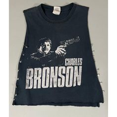 Charles Bronson Safety Pin Pins Punk Cut-Off Muscle Tee Tank Band T-Shirt Size S Hem: 17.5 In. - Chest: 13 In. - Length: 19.5 In. - Shoulders: 13 In. - Waist: 15 In. #Charlesbronson #Punk #Safetypins #Bandtee #Shirt How To Cut Band Tees, Diy Punk Shirt, Hailey Outfits, Safety Pin Shirt, T Shirt Reconstruction, Punk Tshirt, Punk 80s, Diy Cut Shirts, Punk Shirt