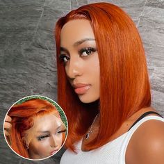 PRICES MAY VARY. 🍊13x4 Ginger wig lace front human hair bob wig in vibrant #350 ginger color,made by 9A grade real ginger human hair wig color toned while net & lace unstained,ginger frontal wigs human hair wigs for black women double drawn constructed, no shedding 🍊Ginger HD lace front wigs human hair 13x4 lace frontal ginger bob wig,vibrant bright #350 ginger orange wig human hair is giving vibes, HD lace blend in any skin tone easily save you from time or trouble to style ginger human hair Ginger Bob, Ginger Wig, Bob Wigs For Black Women, Frontal Bob, Kort Bob, Hair Ginger, Glueless Wigs, Wig Lace, Hair Bob