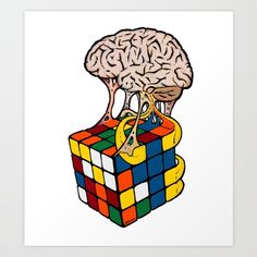 an image of a rubik cube with a human brain on it's side