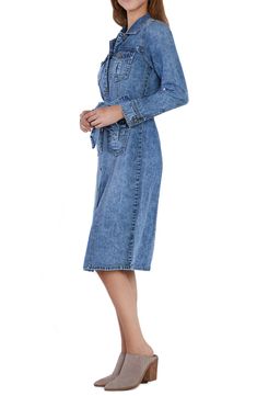 Turn back time in this denim shirtdress boasting a quartet of pockets and a vintage-inspired wash for a retro feel. 44" length (size Small) Front button closure Spread collar Long sleeves with button cuffs Removable tie belt Chest and front button-flap patch pockets Unlined 100% cotton Machine wash, tumble dry Imported Turn Back Time, Denim Shirt Dress, Belt Tying, Shirtdress, Tie Belt, Washi, Vintage Inspired, Lab, Nordstrom