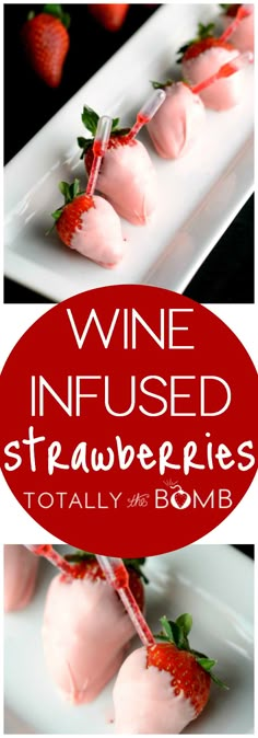 How do you make chocolate-covered strawberries better than they already are? Get a little science-y with it and turn them into Wine Infused Strawberries. Party Snacks For Adults, Infused Strawberries, Snacks For Adults, Fruit Kabob, Wine Tasting Party, Cheese Party, Wine Desserts, Tasting Party, Wine Cheese