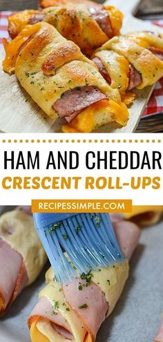 ham and cheddar crescent roll ups on a plate