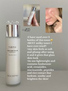 •I have used over 3 bottles of this toner • BEST milky toner I have ever tried!! •my skin feels so soft and plump after using it and it gives that glass skin look •its soo lightweight and contains hyaluronic acid, ceramides, niacinamide, peptides and rice extract that hydrate, soothe and brighten the skin! Rice Toner, Skin Care Basics, Acne Help, Perfect Skin Care Routine