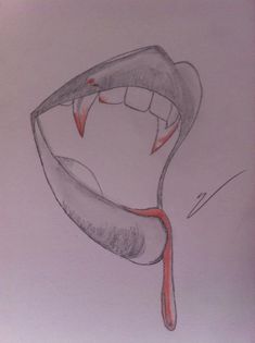 a pencil drawing of a mouth with blood coming out of it's mouth and tongue