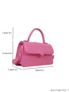 BagForLove - Sleek Top Handle Square Bag with Minimalist Flap Design Product Description Color Pink Type Square Bag Bag Size Small Strap Type Top Handle Pattern Type Plain Closure Type Magnet Style Fashionable Features Lightweight Coating 100% Polyurethane Composition 100% Polyurethane Material PU Leather Size Chart INCH CM Strap Length Bag Length Bag Width Bag Height Handle Height 47.2 inch 8.7 inch 3 inch 4.7 inch 2.8 inch Strap Length Bag Length Bag Width Bag Height Handle Height 120 cm 22 cm Chic Solid Color Shoulder Bag For School, Trendy Solid Color School Bags, Daily Use Solid Color Satchel Flap Bag, Chic Handheld Bag In Solid Color, Chic Solid Color Box Bag For Daily Use, Trendy Bag With Detachable Strap, Chic Pink Shoulder Bag With Hasp Closure, Trendy Bags With Detachable Strap, Chic Solid Color Satchel For School