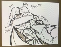 a drawing of two people hugging each other