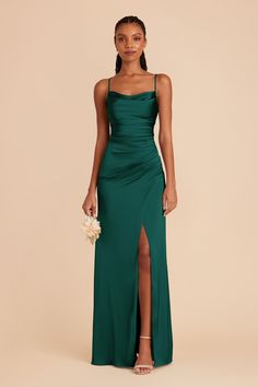 Lydia Matte Satin Dress - Emerald Cowl Neck Bridesmaid Dress, Emerald Bridesmaid Dress, Emerald Bridesmaid, Modern Mermaid, Green Satin Dress, Prom Dress Inspo, Emerald Bridesmaid Dresses, Emerald Dresses, Birdy Grey