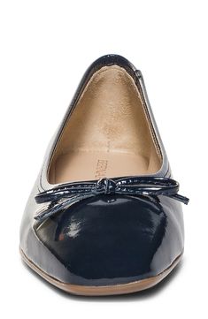 A classic ballet flat crafted from luxe leather gets a contemporary update with a blunt square toe and a dainty bow ornament. Leather upper and lining/rubber sole Made in Brazil Elegant Square Toe Ballet Flats Medium Width, Elegant Formal Ballet Flats With Bow, Calf Leather Ballet Flats With Bow And Flat Heel, Elegant Square Toe Flats Medium Width, Formal Square Toe Ballet Flats, Elegant Square Toe Ballet Flats, Elegant Square Toe Flats, Fitted Leather Ballet Flats With Bow, Elegant Square Toe Ballet Flats With Leather Sole