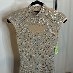 Brand New With Tags! Silver Rhinestones Mini Dress For Night Out, Silver Fitted Embellished Mini Dress, Fitted Silver Embellished Mini Dress, Silver Mini Dress With Rhinestones For Summer, Glamorous Silver Mini Dress With Rhinestones, Black Tiered Dress, Knit Shift Dress, Madewell Dresses, Block Dress