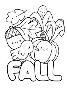 fall coloring page with the word fall written in black and white