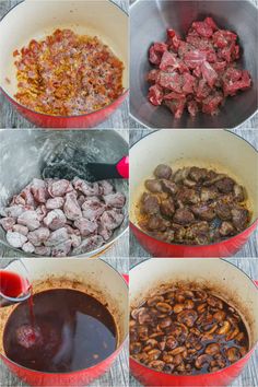 the steps to make beef stew are shown