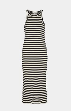 Striped long rib dress from Sofie Schnoor. The dress is black and white striped and has a long slit in the side. 100% cotton SKU: S232287 Black And White Striped Dress Outfit, White Striped Dress Outfit, Striped Dress Outfit, Strip Dress, Long Striped Dress, Black And White Striped Dress, Rib Dress, Maxi Bodycon Dress, Dress Illustration