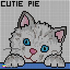 a cross stitch cat with the words cute pie on it