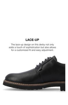 Elevate your work-to-weekend look in this refined faux-leather derby featuring welt stitch construction, breathable lining and a Tru Comfort Foam insole. Synthetic upper/textile lining/rubber sole Imported Faux Leather Plain Toe Oxfords For Business, Business Faux Leather Oxfords With Plain Toe, Business Faux Leather Plain Toe Oxfords, Workwear Derby With Leather Sole And Lace-up, Workwear Derby Shoes With Leather Sole, Derby Shoes With Stitched Sole For Work, Stitched Sole Derby Shoes With Round Toe For Work, Workwear Lace-up Derby With Leather Sole, Black Synthetic Oxfords With Textured Sole