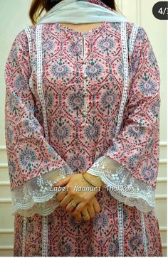 Cotton Suit Designs Pakistani Style, Pakistani Kurti Designs Latest Cotton, Pakistani Lace Suits Party Wear, Lace Kurta Designs Women, Simple Suit Designs With Laces, Kurti With Lace Design, Laces On Kurtis, Bazo Design Pakistani, Pakistani Lace Kurtas