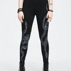 Leggings With Snake Design Printed On Edgy Tight Black Bottoms, Edgy Black Tight Pants, Spring Black Tight Pants, Snake Pants, Snake Leggings, Shein Pants, Snake Design, Pants Women, Eras Tour