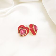 Resin filled, heart shaped earrings has a gracious vintage style. Dazzling and attractive but also simple and elegant for daily use. These stud earrings are 14K real gold plated on brass. Tarnish-resistant, hypoallergenic, lead, and nickel free. These resin-filled earrings with a diamond-cut heart stone in the center are a timeless piece of jewelry for any woman. It is perfect to let her know just how much you care. Our earrings are well-suited for any gift-giving occasion. All of our products a Large Stud Earrings, Heart Vintage, Heart Stone, Our Values, Heart Shaped Earrings, Stone Heart, Gold Earrings Studs, Diamond Cut, Real Gold