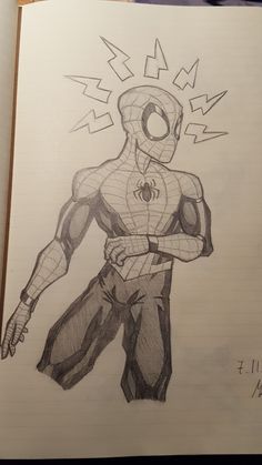 a drawing of a spider man with lightning bolts coming out of his chest and arms