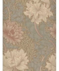 an old wallpaper with flowers and leaves on it