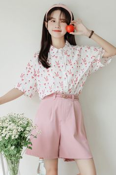 Boxy short sleeve blouse with pink rabbits, bows and flowers. S: 43" chest, 26" lengthM: 44.5" chest, 26" lengthL: 46" chest, 26.5" lengthXL: 47.5" chest, 26.5" length Cute Floral Print Short Sleeve Blouse, Cute Short Sleeve Floral Print Blouse, Spring Bunny Print Short Sleeve Tops, Bunny Print Short Sleeve Tops For Spring, Spring Bunny Print Tops With Short Sleeves, Short Sleeve Tops With Bunny Print For Spring, Cute Pink Short Sleeve Blouse, Pink Rabbit, Pink Bunny